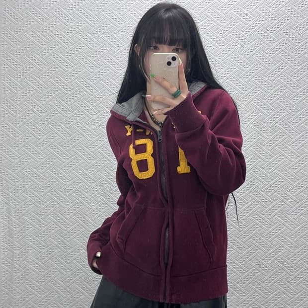 아베크롬비 올드스쿨 레트로 버건디와인 써멀 후드집업 M C08982