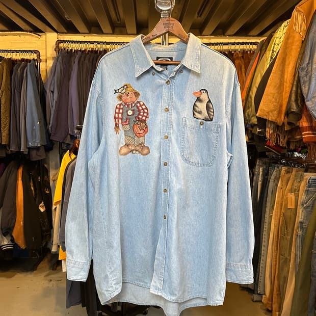 데님 에스닉 자수 셔츠