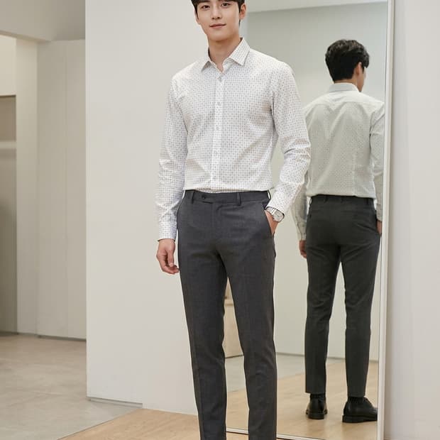 SIEG 지이크 대시 패턴 화이트 긴팔 셔츠