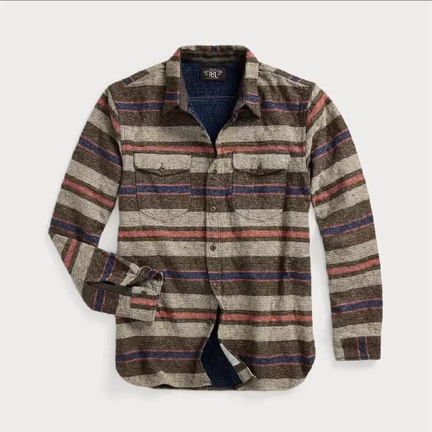 RRL 스트라이프 더블 클로스 워크셔츠 L