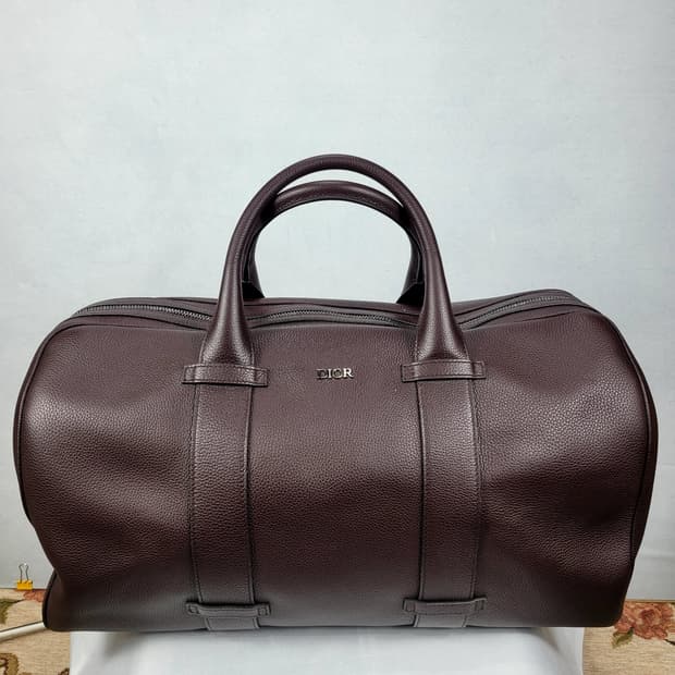 (정품)DIOR 가죽 더플백 다크 브라운