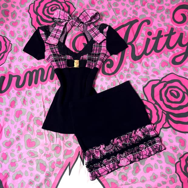 MA*RS마즈 블랙핑크 하트체크 리본 탑 히메 오네갸루 핀터 아게하 대장