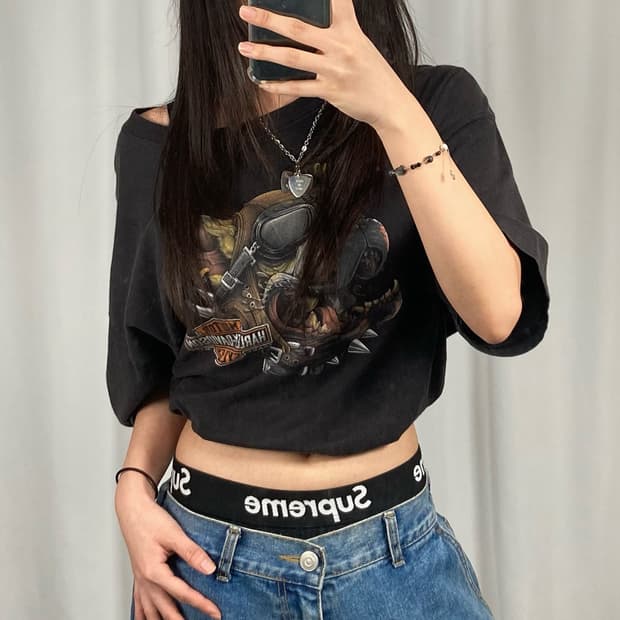 할리데이비슨 프린팅 블랙 반팔