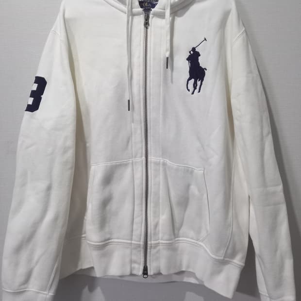 폴로 POLO 빅포니 화이트 체크 후드집업 105/XL