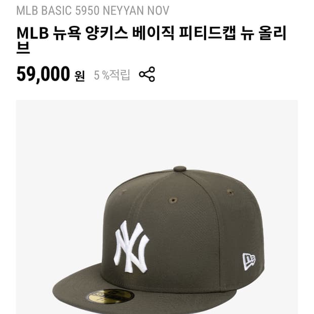 뉴에라 MLB 뉴욕 양키스 베이직 피티드캡 뉴 올리브 712