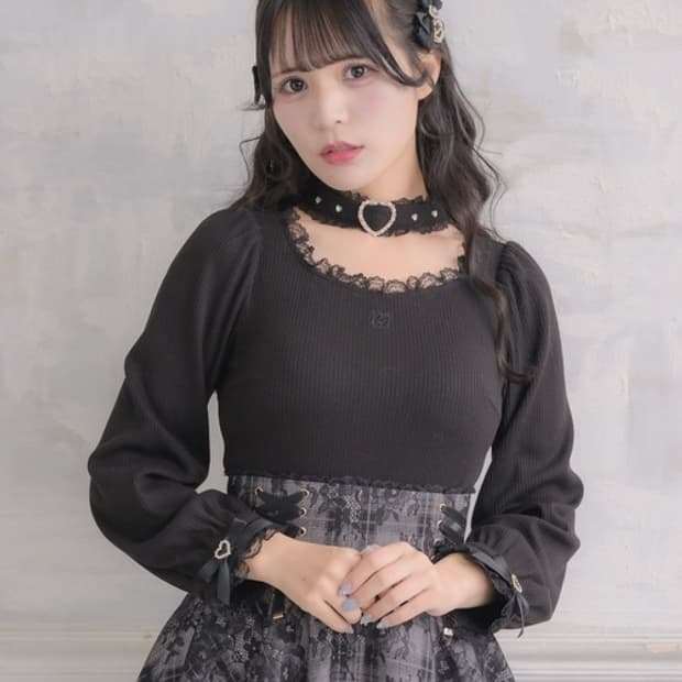 로지타 하트 버클 쵸커 테레코 톱스 니트 블라우스 양산형 지뢰계 일브