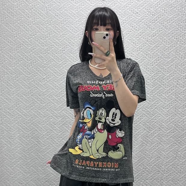 ASK 빈티지 스트릿 키치 미키마우스 디즈니 반팔티 XS C13428