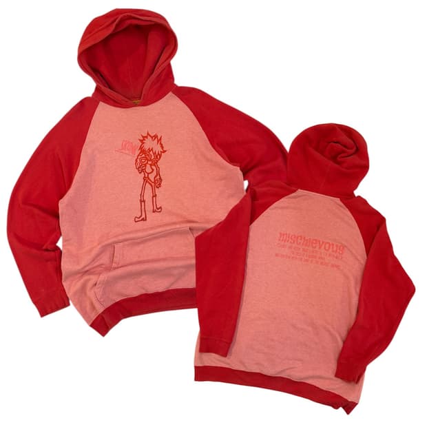 mischievous 빈티지 프린팅 후드티 레드