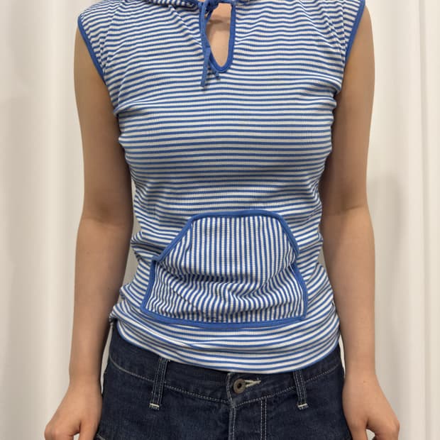 bon bon stripe hood sleeveless 