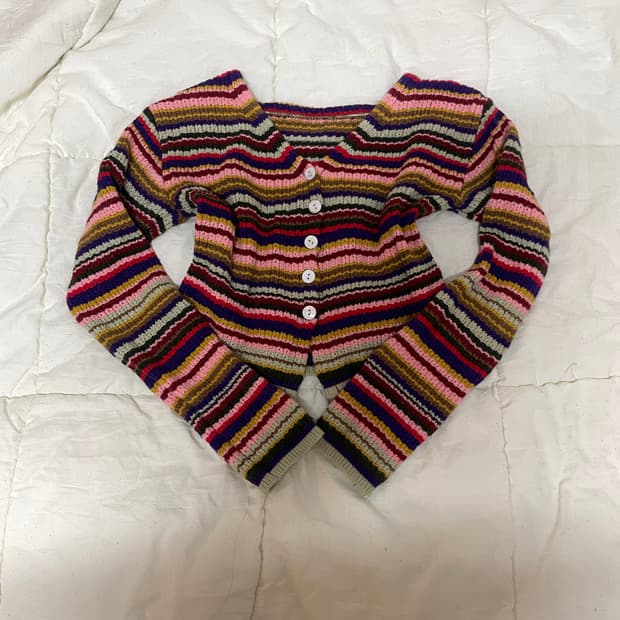 빈티지 가디건 배색 가디건 스트라이프 가디건 사와코 하구미 모리 가디건