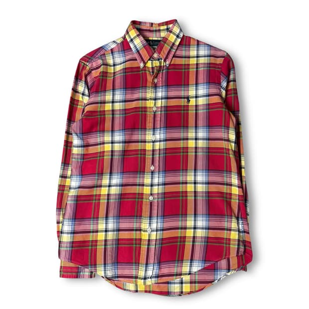 폴로랄프로렌 핑크 옐로우 블루 멀티 체크 긴팔 셔츠 커스텀핏 M