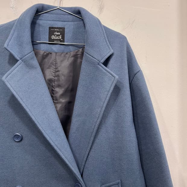 츄 블랙 울 더블버튼 스탠다드 롱코트