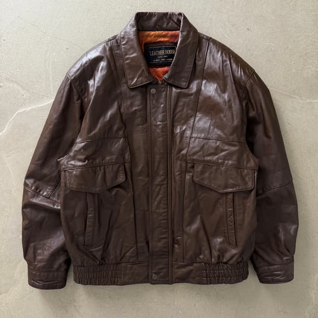 90s Leather House Leather Bomber Jacket