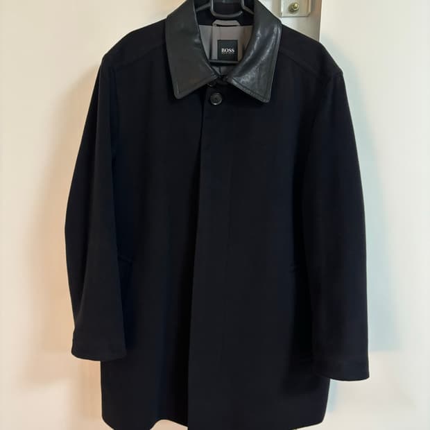 휴고 보스 램스킨 레더 캐시미어 울 코트