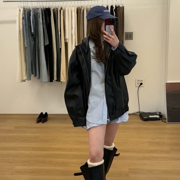 푸어샵 오버핏 레더자켓