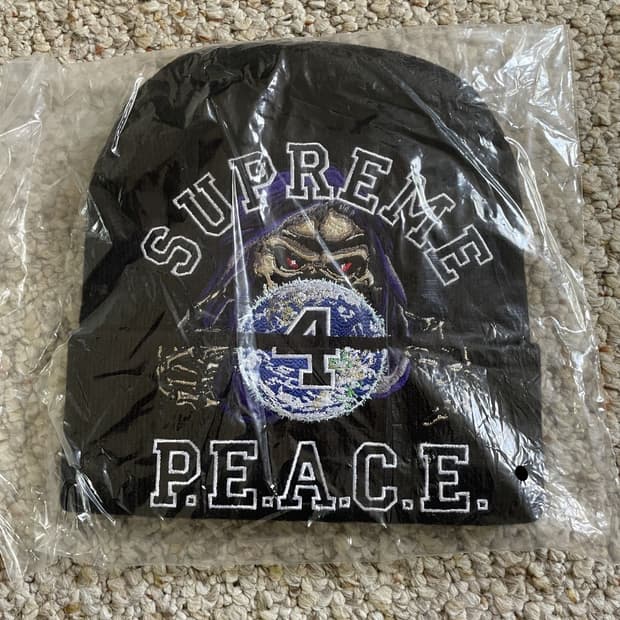 23FW 슈프림 피스 자수 비니 블랙