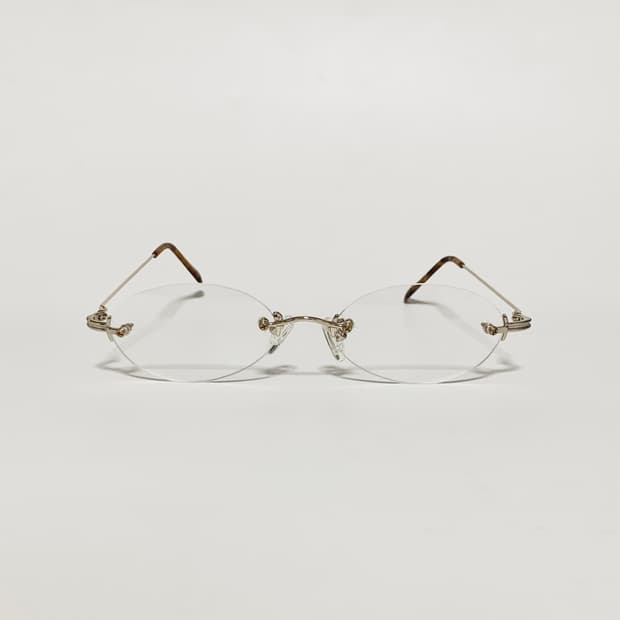 951 데드스탁 빈티지안경 빅사이즈 골드 호피 슬림 오벌 무테 경량