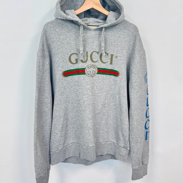 GUCCI 구찌 그래곤 자수 그레이 후드티셔츠 S