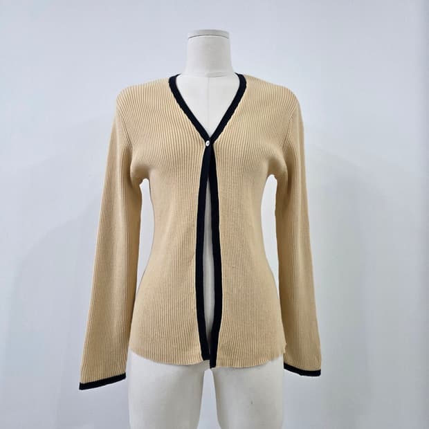 ANNEX 베이지블랙 배색 골지가디건