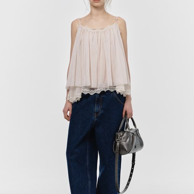 ANGLED LACE SLEEVELESS BLOUSE, CREAM