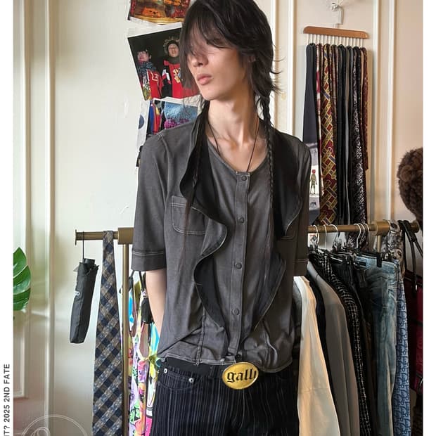 JPN Vintage Fake 3D Zip Layered 1/2 Top