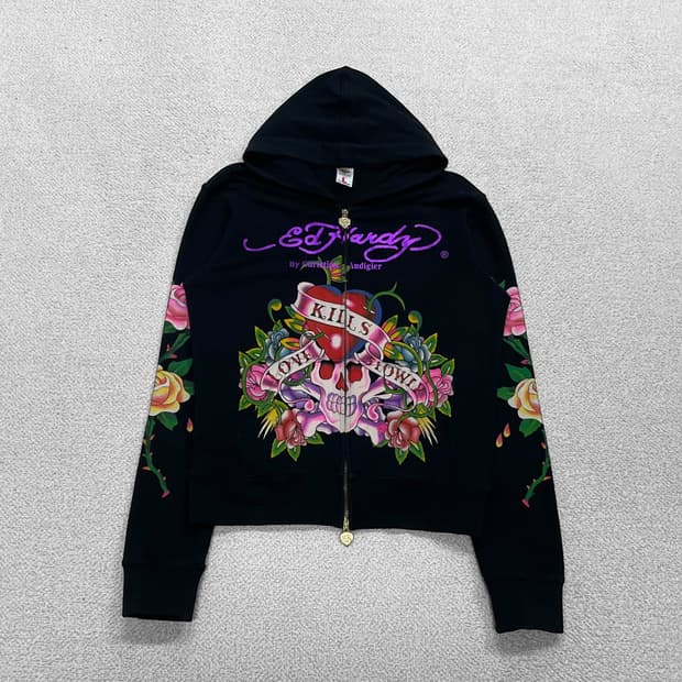 에드하디 크리스찬오디저 로즈 스컬 후드집업 블랙
