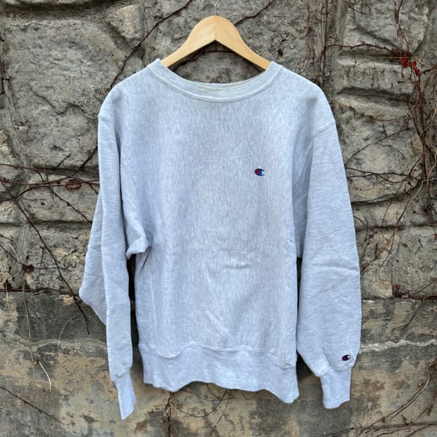 90s 챔피언 빈티지 리버스위브 자수로고 플레인 스웻 셔츠 맨투맨 회색