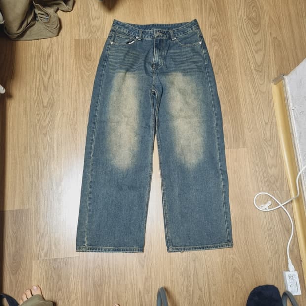 빈티지 페이드 와이드 워싱 데님 팬츠 [YELLOW BLACK]