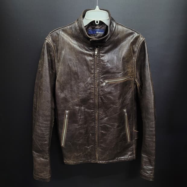 On board 빈티지 브라운 페이디드 레더 싱글 라이더 자켓