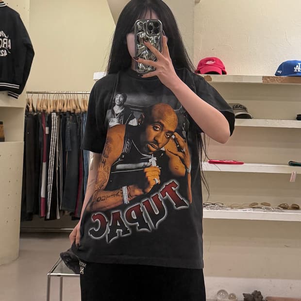 빈티지 투팍 샤커 Hit 'Em Up 프린팅 반팔 티셔츠 U1493