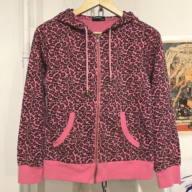 레오파드 패턴 핫핑크 후드집업 키치 갸루