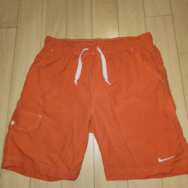 나이키 화이트 스티치 나일론 반바지 오렌지 L