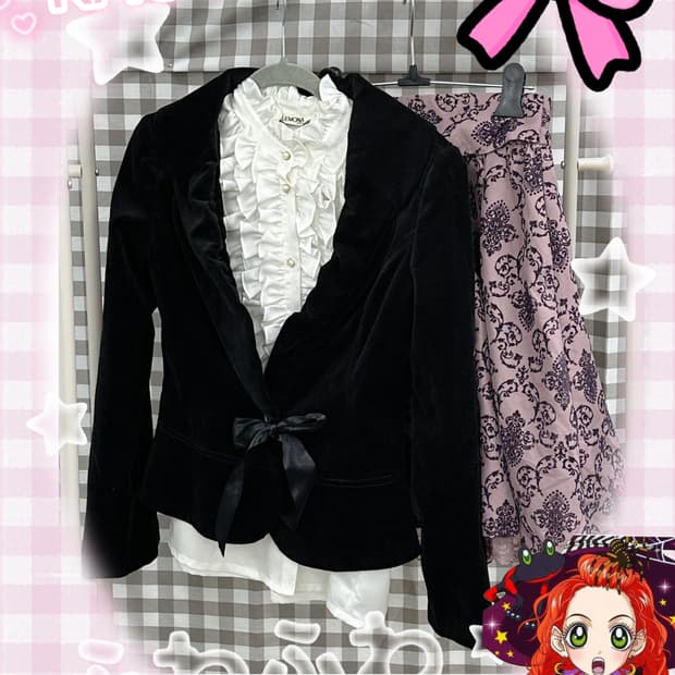 ♟️쇼콜라깔 양산형 벨벳 정장 코디세트♟️고딕풍 프릴 리본 캐캐체 로리