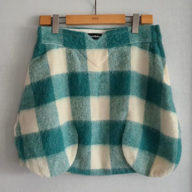 울80% 그린체크 스커트