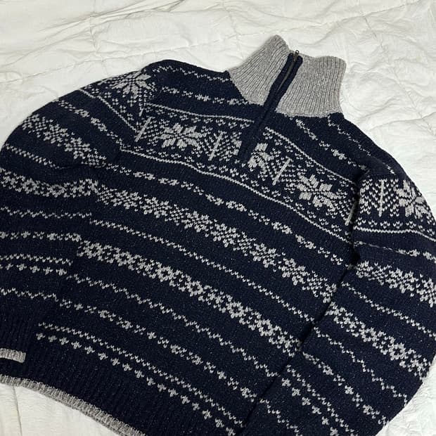 JP 노르딕 패턴 니트 반 집업 하프집업 라지