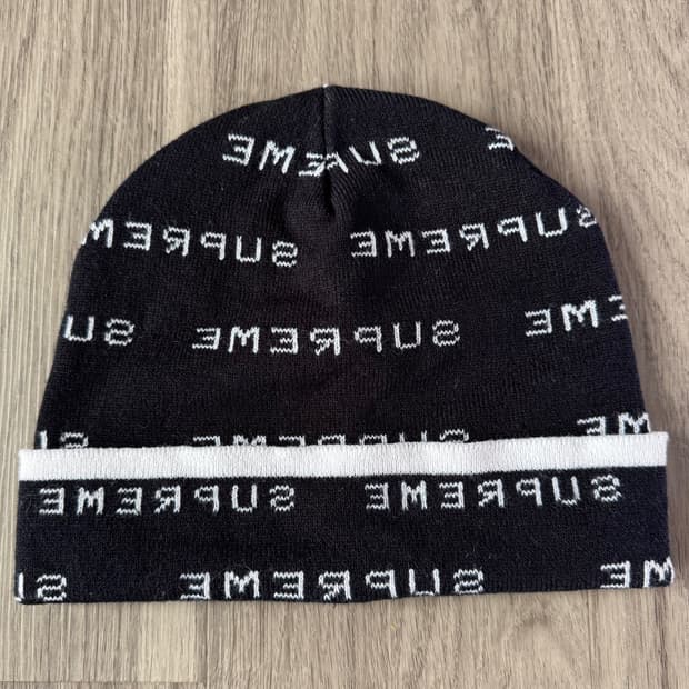 슈프림 로고 리피트 비니 블랙