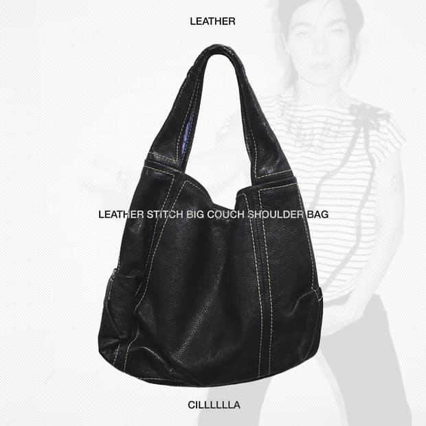 LEATHER 빈티지 레더 스티치 빅 카우치 숄더백