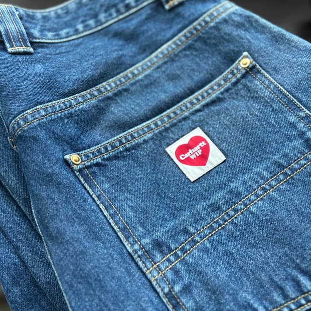 (착샷있음) 칼하트윕 내쉬 더블니 팬츠 스미스 블루 스톤 워시드