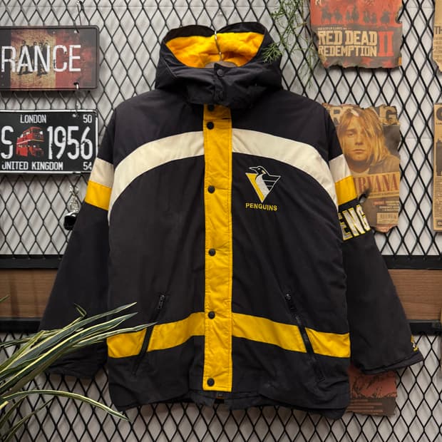 90s USA VINTAGE NHL 하키 점퍼 후면 빅로고 포인트 블랙