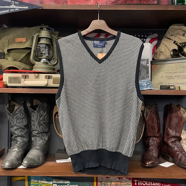 90s 폴로 랄프로렌 하운드 투스 패턴 브이넥 니트 베스트