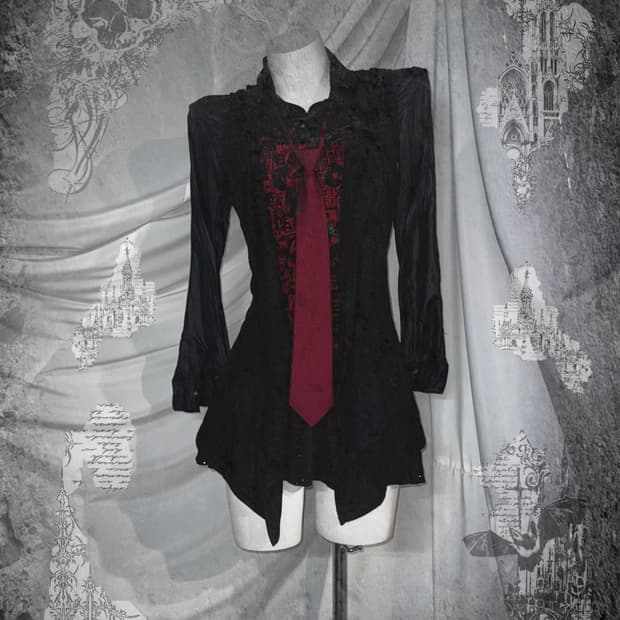 무채색 레드펑크 프레피 코디세트 