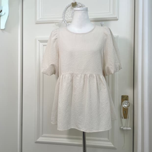 beigeivory puff shirring summer blouse