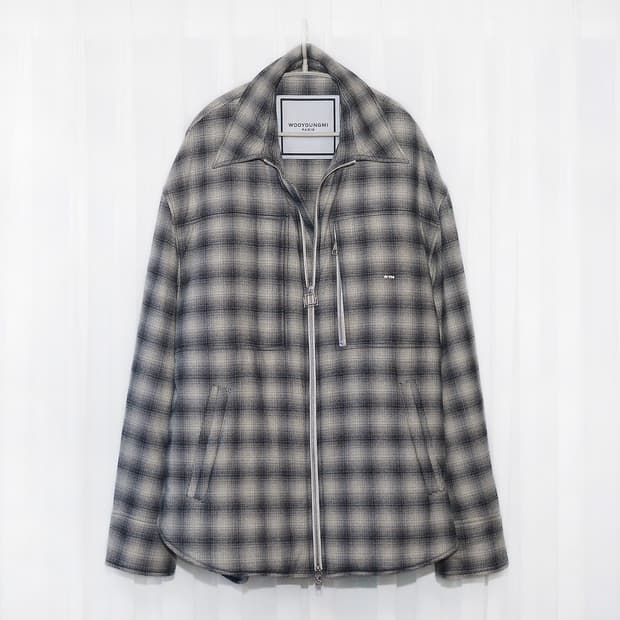 우영미 플래드체크 패디드 더블집업 오버 자켓 (52 / 110+)