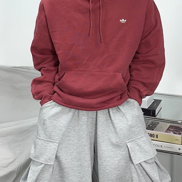 아디다스 슈무 버건디 후드티 L