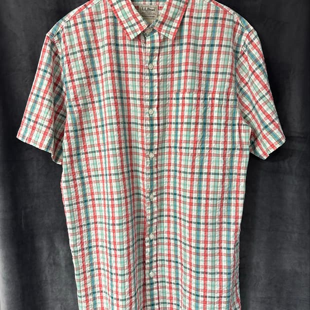 엘엘빈(L.L.Bean) 오가닉 코튼 시어서커 체크 반팔 셔츠 L