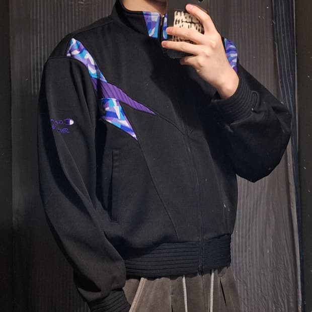 챔피온 90s JP 블랙 블루 퍼플 기하학패턴 올드스쿨 트랙탑 집업 져지