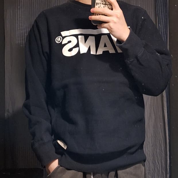 VANS 반스 JP 블랙 화이트 빅 로고프린팅 베이직 기모 맨투맨 티셔츠