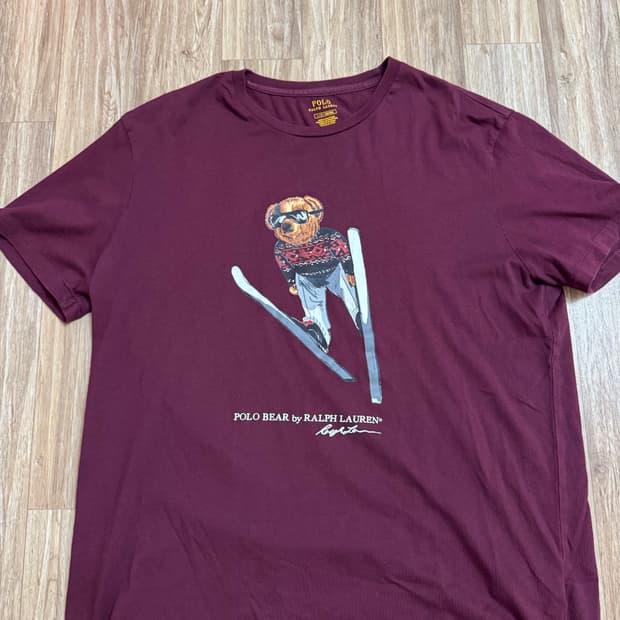 랄프로렌 폴로베어 버건디 티 L