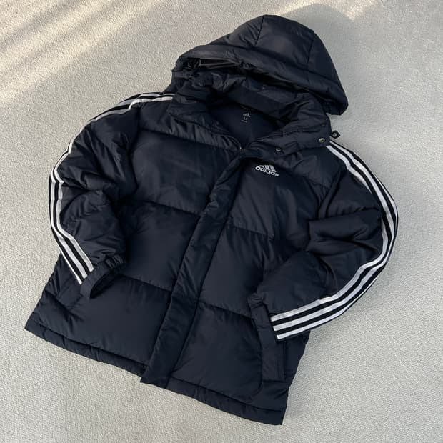 아디다스 블랙 삼선 패딩 