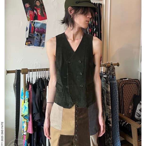 Cizenne Double Button Real Leather Vest